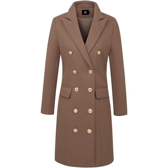Women's Dark Khaki Double-Breasted Wool Midi Trench Peacoat for Fall & Winter - Picture 4 of 6